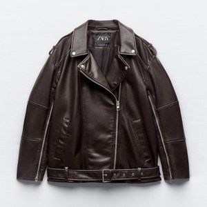 NWT Brown Faux Leather Oversized Biker Jacket, L